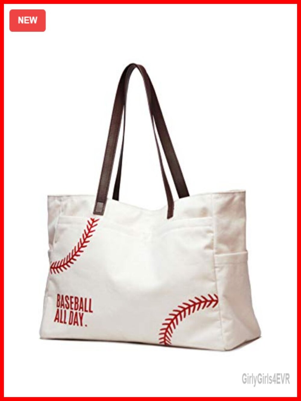 XL Canvas Tote Bag Women Baseball Mom Utility Handbag with Pockets